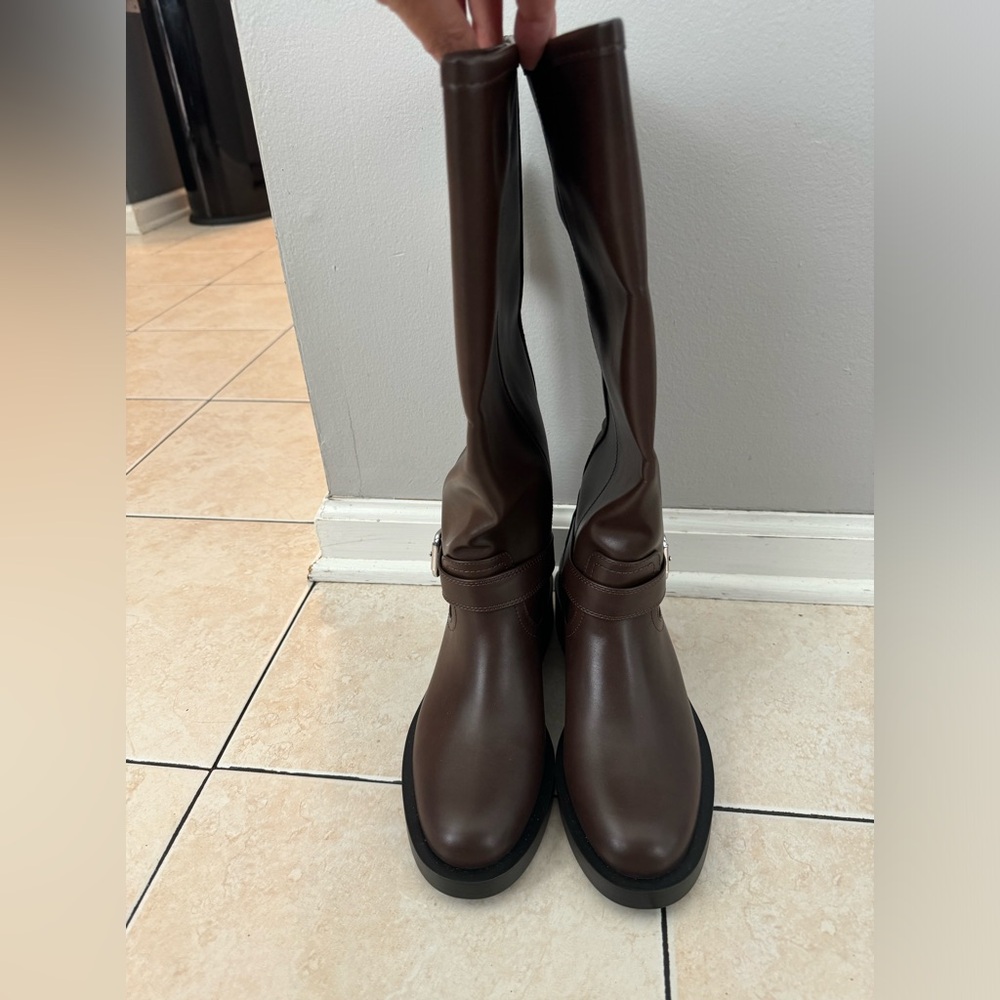 Brown biker boots